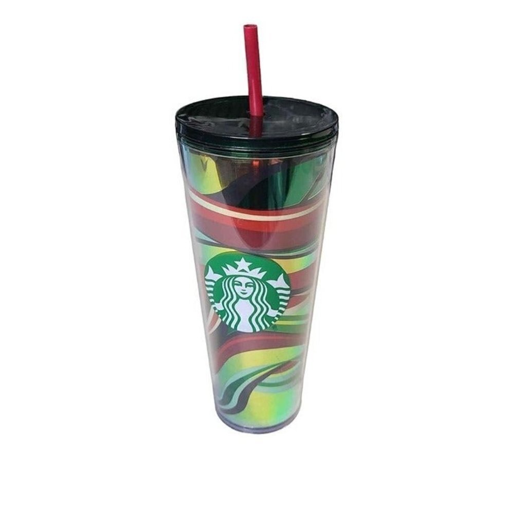 Starbucks 2021 Holiday Christmas Holographic Ribbon/Wavy Multicolor 24oz Tumbler